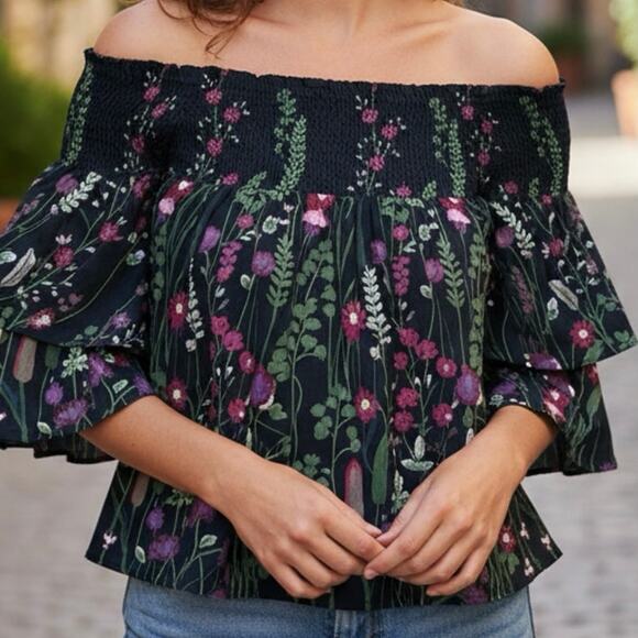 Red Carter sz small embroidered off the shoulder top shirt blouse - Picture 1 of 6